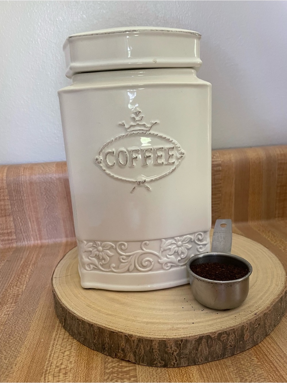 Cream Ceramic Coffee Canister - Decorative Kitchen Storage